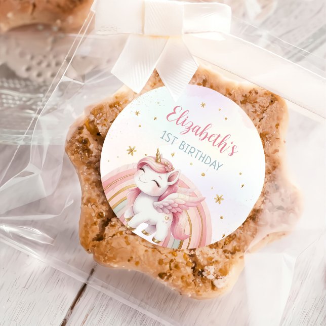 Sticker Rond Unicorn Rainbow Pink Gold Pastel Birthday (Créateur téléchargé)