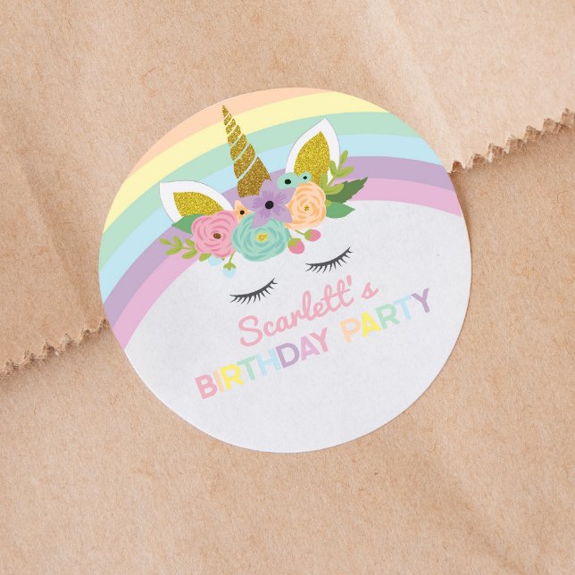 Sticker Rond Unicorn Rainbows fête d'anniversaire Favoriser (Créateur téléchargé)