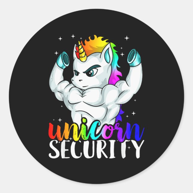 Sticker Rond Unicorn Security Squad Muscle Tee Funny Dad Brothe (Devant)