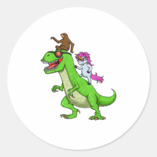 Sticker Rond Unicorn Sloth équitation Dinosaur T Rex Cute Fun