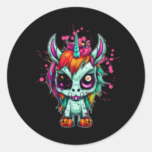Sticker Rond Unicorn Zombie Zombiecorn Horreur caractère gothiq