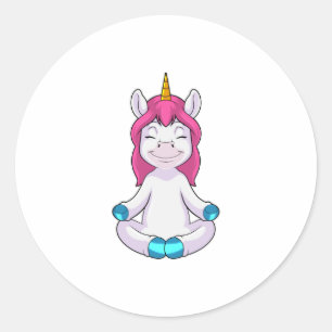 Sticker Rond Unicorne à Meditate en position assise