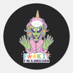 Sticker Rond Unicorne alien