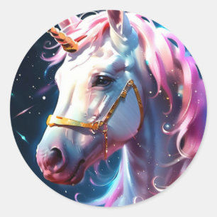 Sticker Rond Unicorne arc-en-ciel
