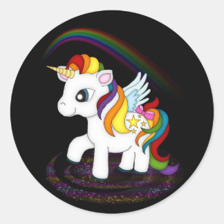 Sticker Rond Unicorne arc-en-ciel
