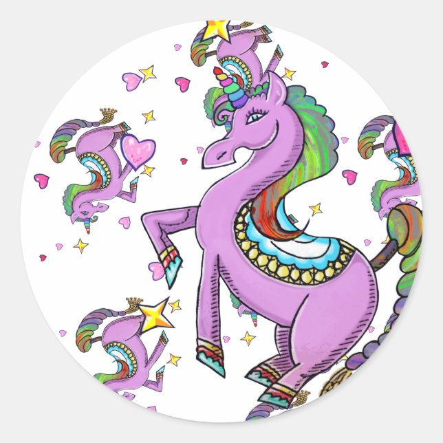 Sticker Rond Unicorne arc-en-ciel (Devant)