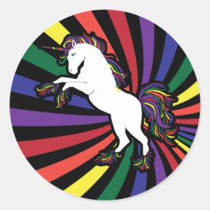 Sticker Rond Unicorne arc-en-ciel rétro