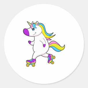 Sticker Rond Unicorne au patinage en ligne avec patins à roulea