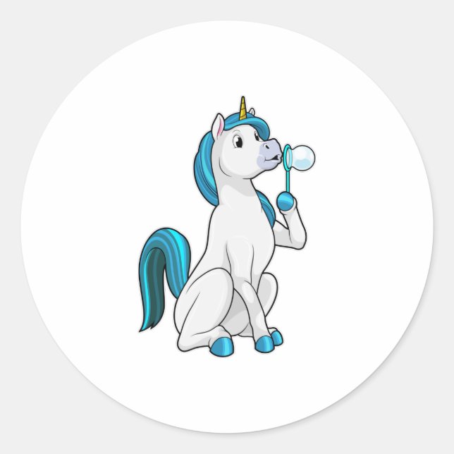 Sticker Rond Unicorne avec bulles de savon (Devant)