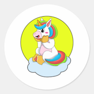 Sticker Rond Unicorne avec Cloud et Soleil