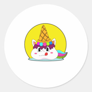 Sticker Rond Unicorne avec cône de crème glacée