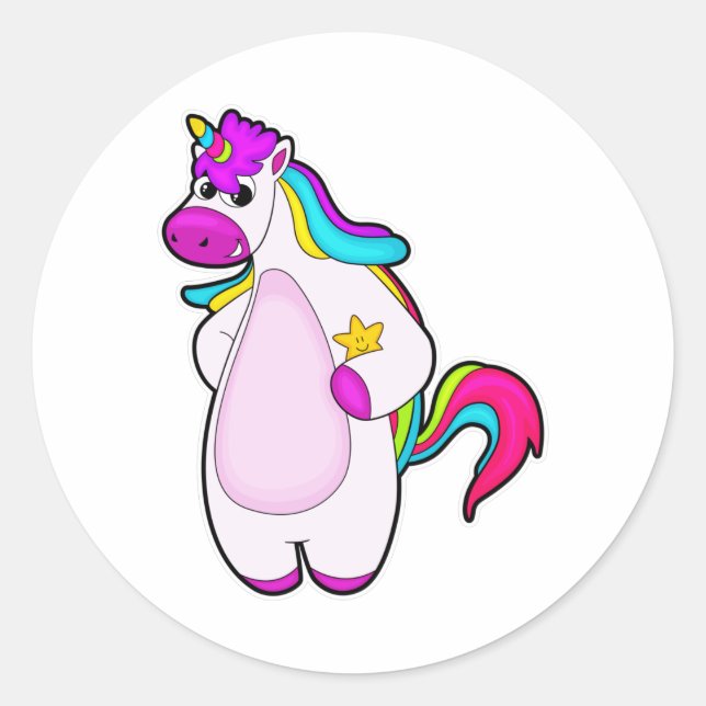 Sticker Rond Unicorne avec étoile (Devant)