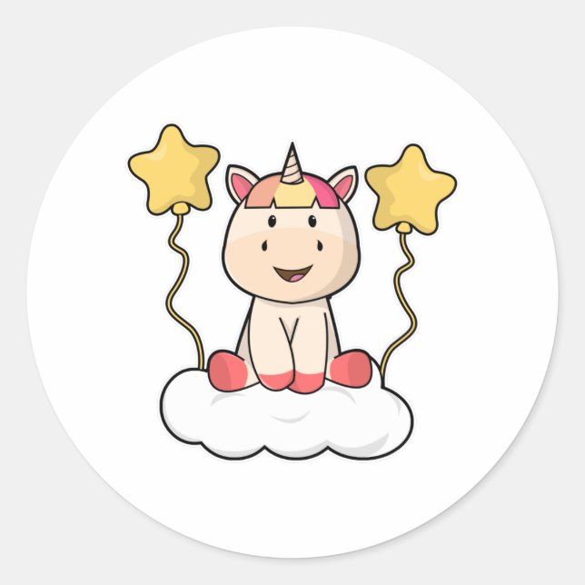 Sticker Rond Unicorne avec nuage et étoiles (Devant)