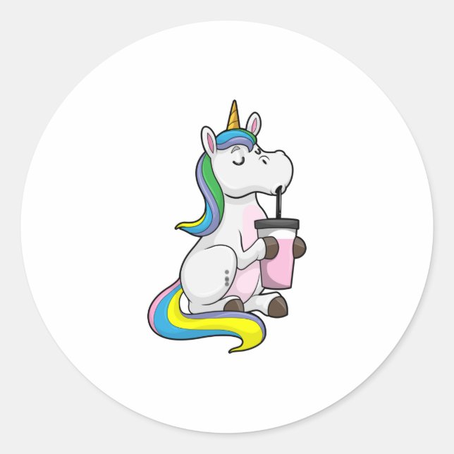 Sticker Rond Unicorne avec thé bulle (Devant)