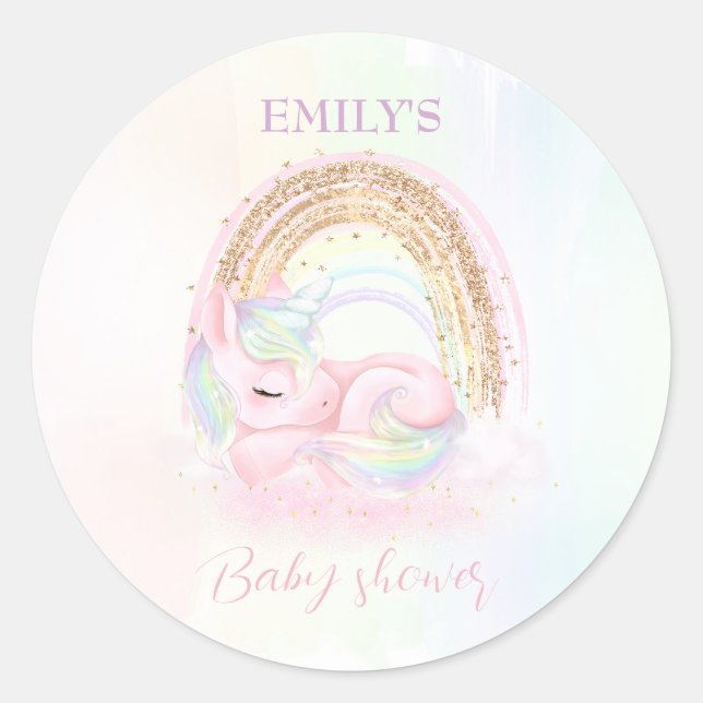 Sticker Rond Unicorne Baby shower Pastel Rainbow (Devant)