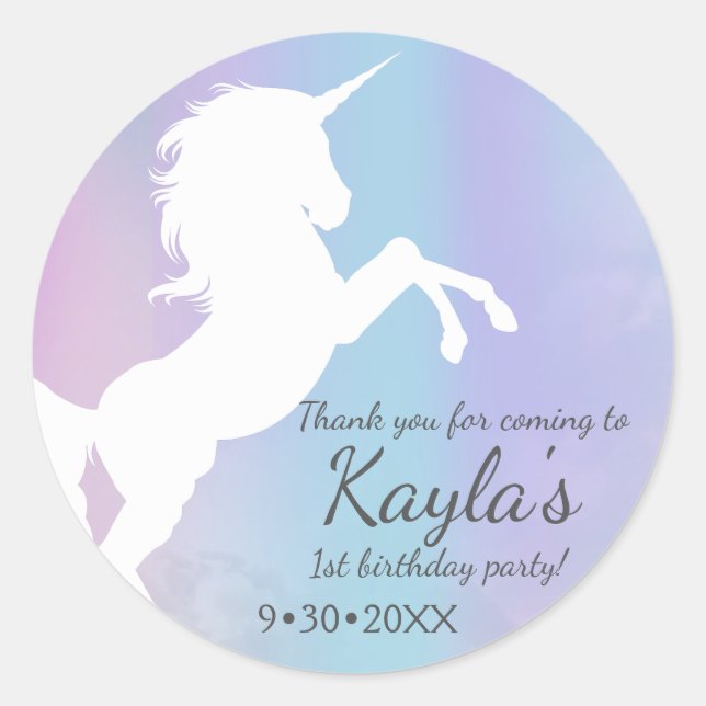 Sticker Rond Unicorne, coton couleurs bonbons, personnalisé (Devant)