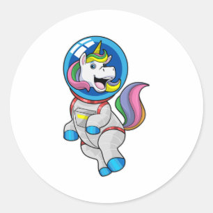 Sticker Rond Unicorne en tant qu'astronaute dans l'espace