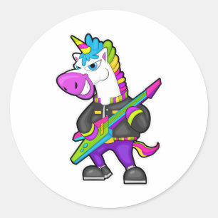 Sticker Rond Unicorne en tant que musicien avec guitare