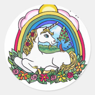 Sticker Rond Unicorne et arc-en-ciel