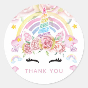 Sticker Rond Unicorne Floral Anniversaire Merci