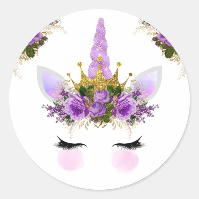 Sticker Rond Unicorne florale violette Princesse (Devant)