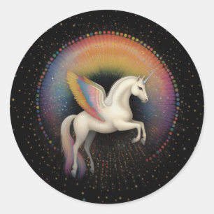 Sticker Rond Unicorne Galactique Arc-en-ciel Étoiles colorées E