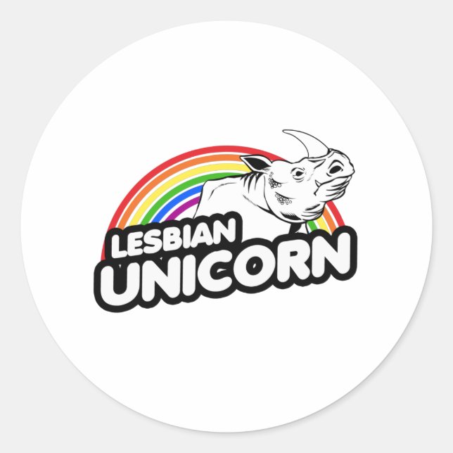 Sticker Rond Unicorne lesbienne arc-en-ciel (Devant)