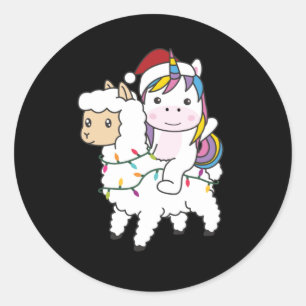 Sticker Rond Unicorne Llama Noël Neige Animaux d'hiver