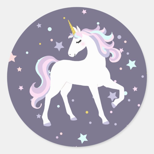 Sticker rond Unicorne magique. (Devant)