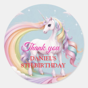 Sticker Rond Unicorne magique personnalisée Rainbow Anniversair