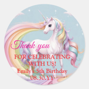Sticker Rond Unicorne magique personnalisée Rainbow Anniversair