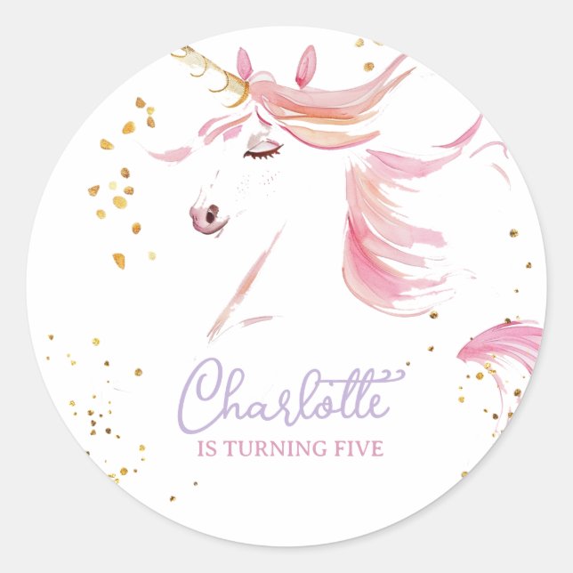 Sticker Rond Unicorne moderne et Rainbow Pastel Anniversaire (Devant)