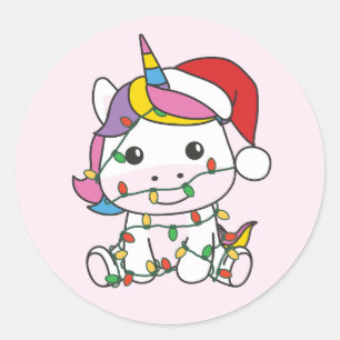 Sticker Rond Unicorne Noël Animaux d'hiver de vacances Unicorne