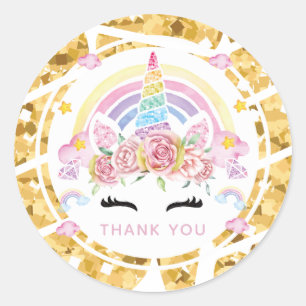 Sticker Rond Unicorne or Merci d'anniversaire