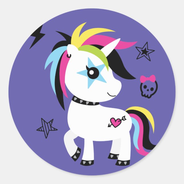 Sticker Rond Unicorne Punk Rock (Devant)