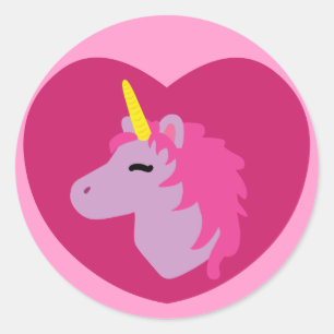 Sticker Rond Unicorne rose
