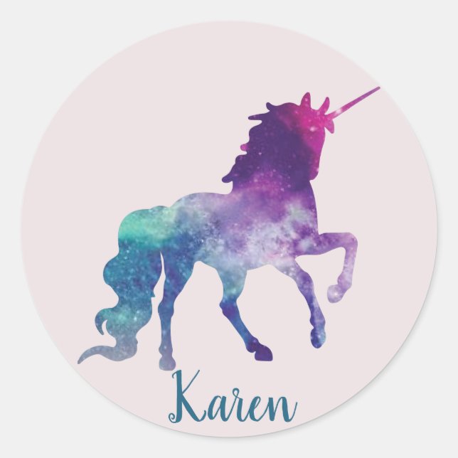Sticker Rond Unicorne rose et violet personnalisée (Devant)