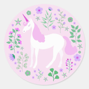 Sticker Rond Unicorne rose Faux Parties scintillant rose