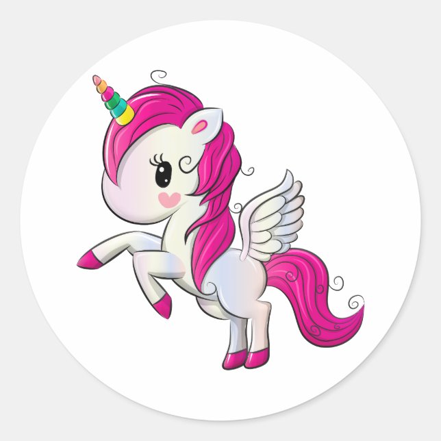 Sticker Rond Unicorne rose magique (Devant)