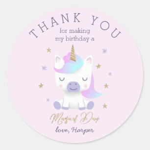 Sticker Rond Unicorne rose magique Anniversaire Favoriser