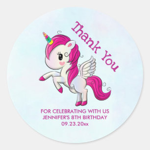 Sticker Rond Unicorne rose mignonne avec ailes