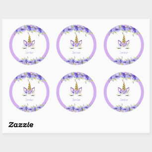 Sticker Rond Unicorne violet frais Décorations d'anniversaire