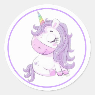 Sticker Rond Unicorne violette avec cadre pourpre