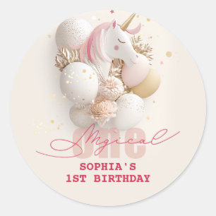 Sticker Rond Unicorne Whimsical 1er anniversaire