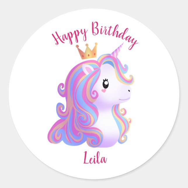 Sticker Rond Unicorne Whimsical Anniversaire (Devant)