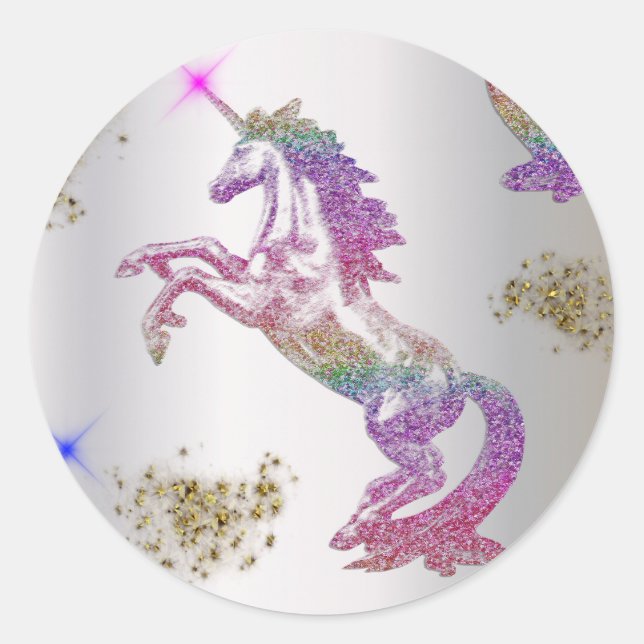 Sticker Rond Unicornes arc-en-ciel cristal (Devant)