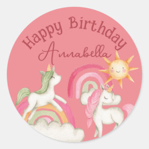 Sticker Rond Unicornes mignonnes en rose