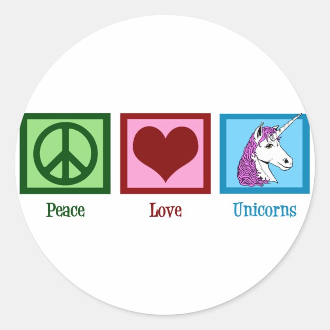 Sticker Rond Unicornes Peace Love (Devant)