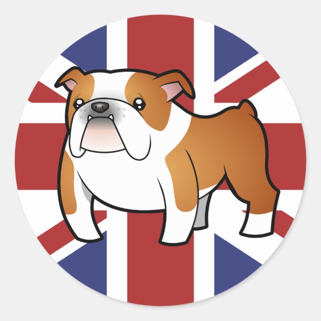 Sticker Rond Union Jack Cartoon English Bulldog (Devant)