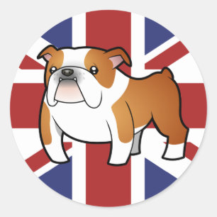 Sticker Rond Union Jack Cartoon English Bulldog